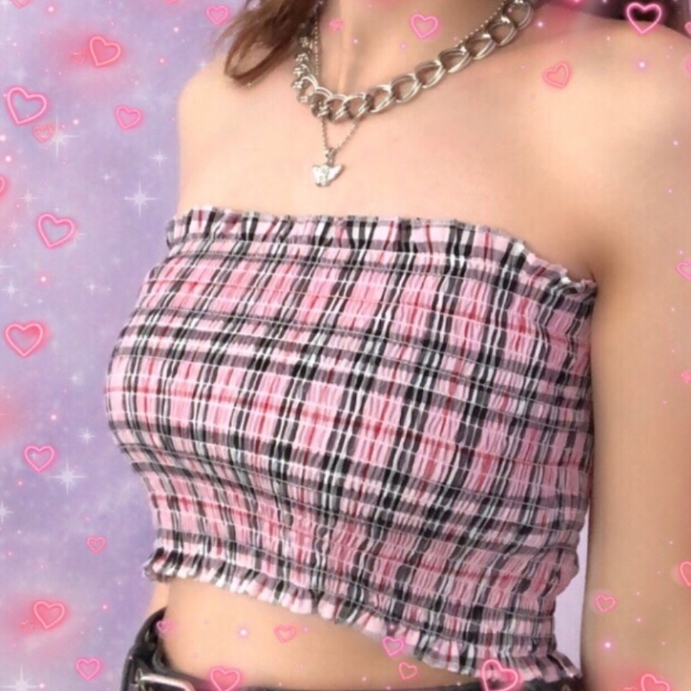 NWT Pink plaid tube top. LIVA girl. Never worn.